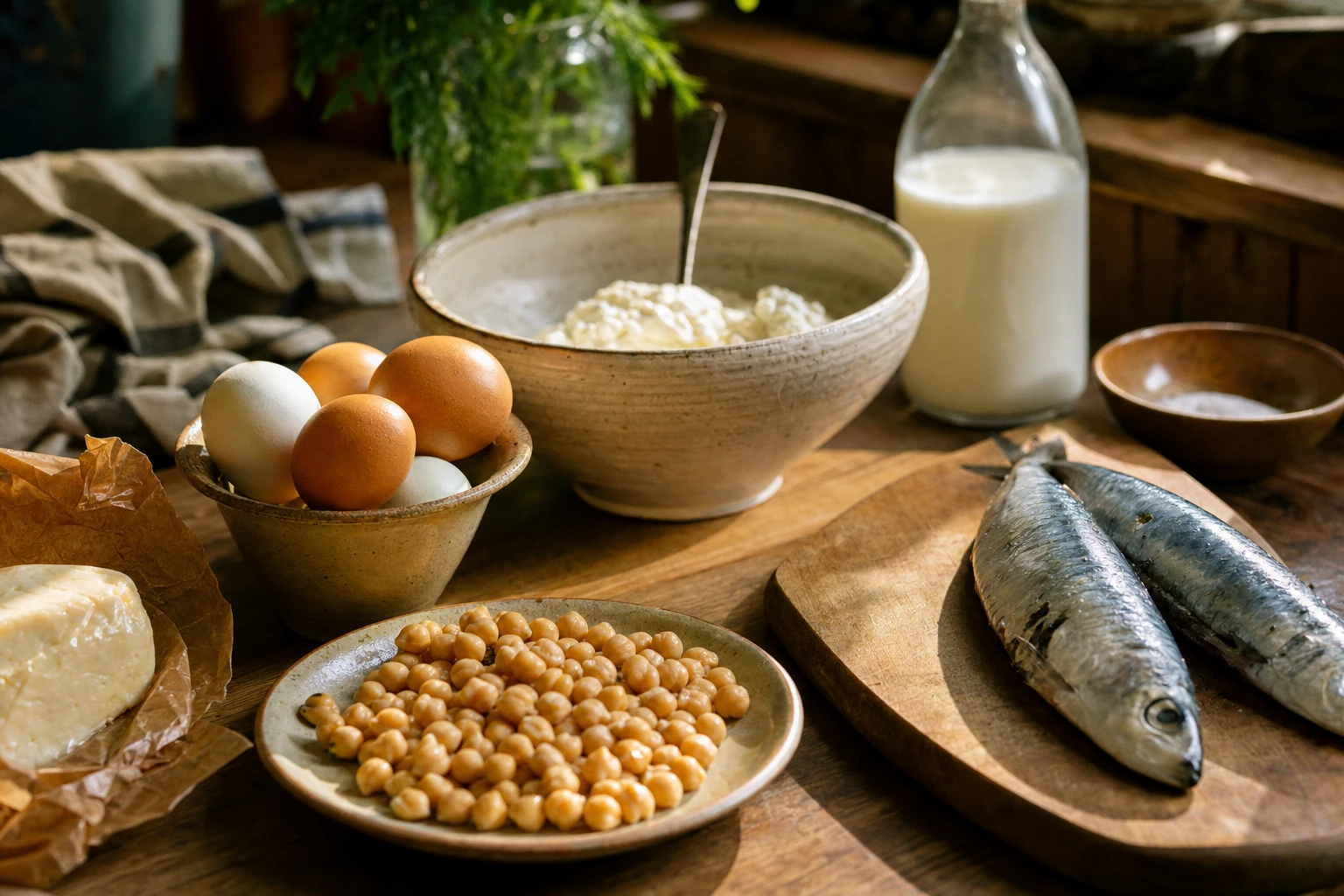 Sources of B6 and calcium: eggs, dairy, fish, chickpeas