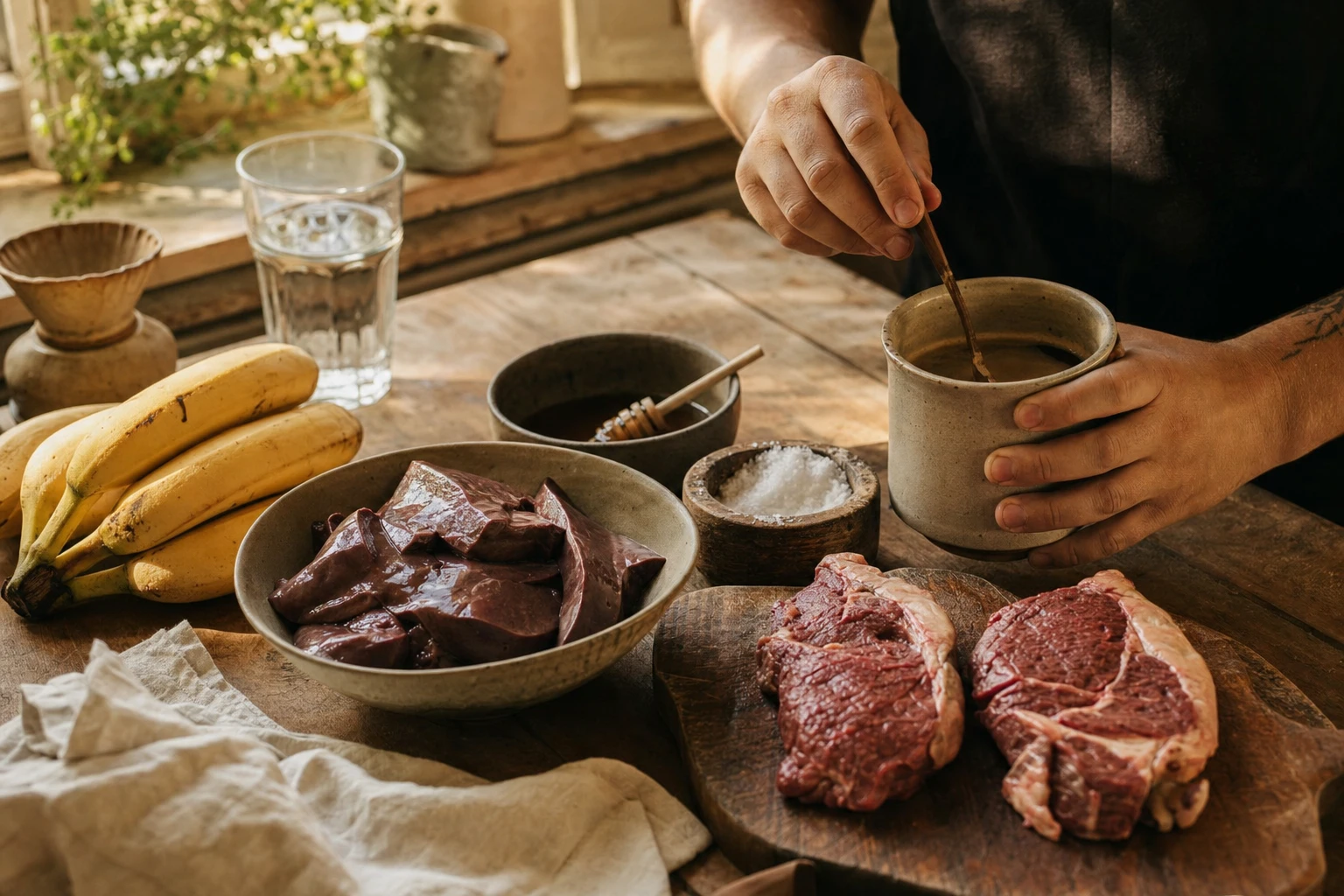 Contrast of pre-workout supplement powder bottle versus natural pre-workout foods