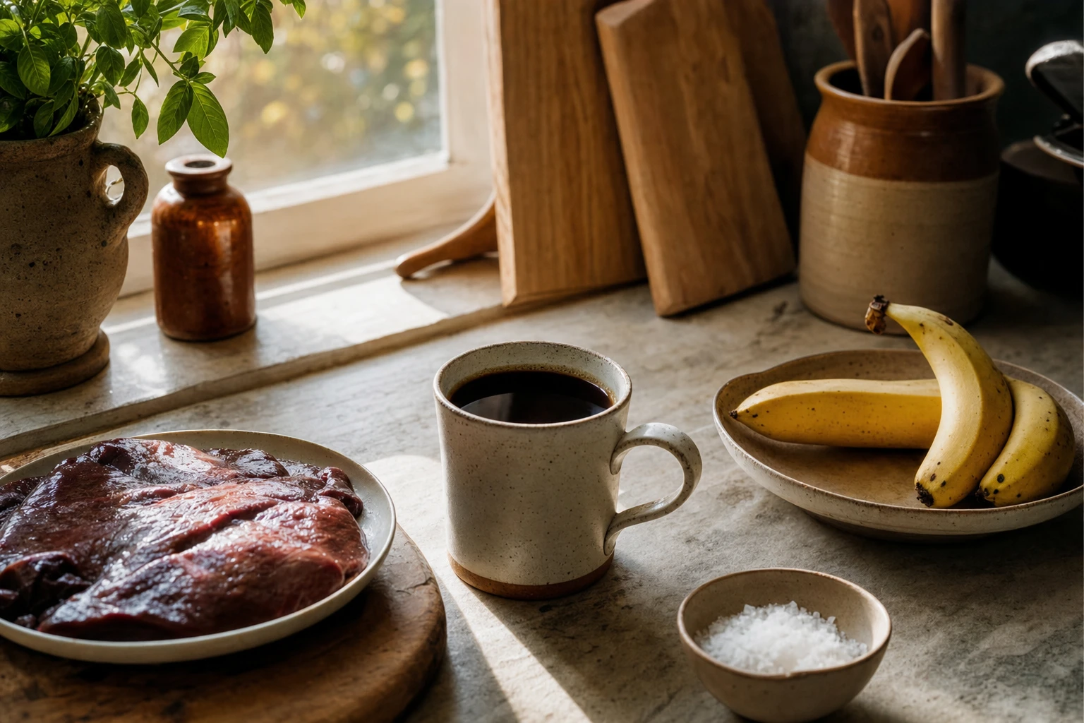 Fresh cup of black coffee in a simple mug