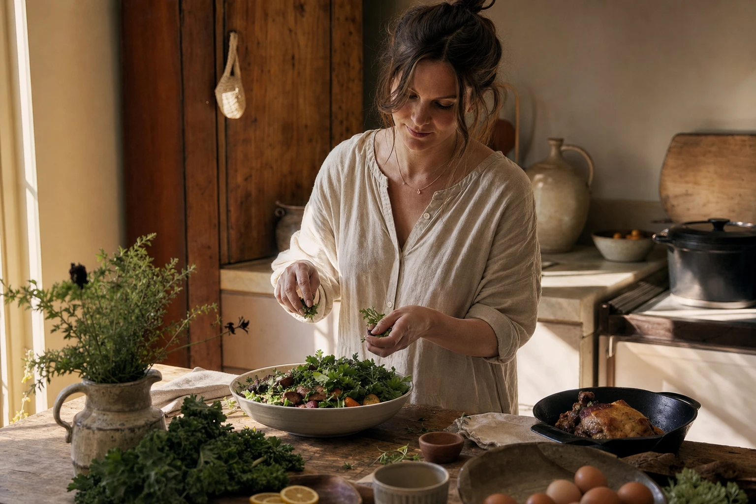 Woman preparing nutrient-dense meal