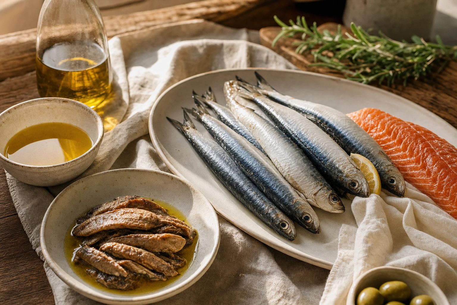 Assortment of oily fish and oils