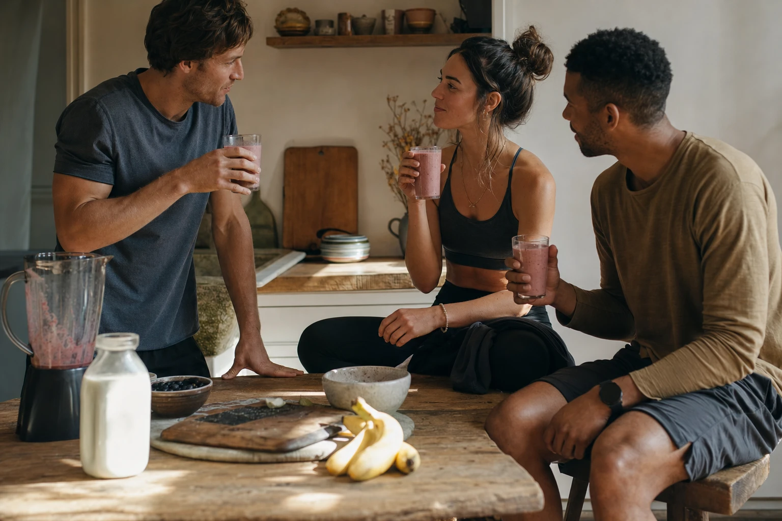 Various people with the recovery smoothie immediately post-different exercise types