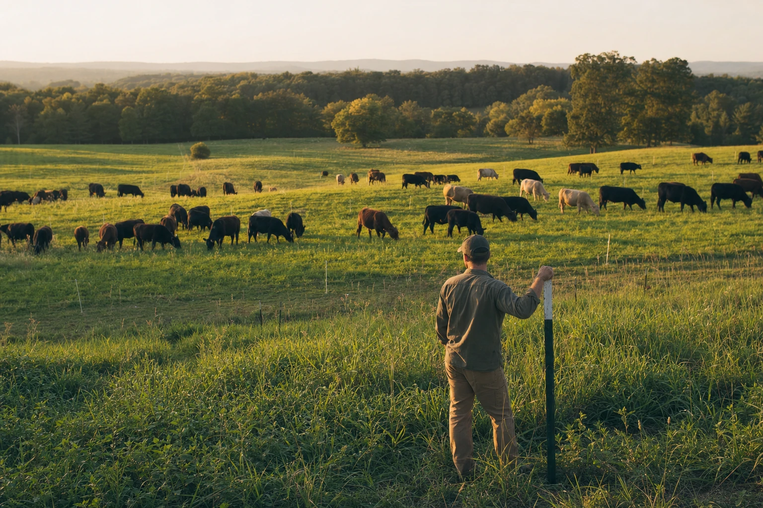 White Oak Pastures rotational paddock system with improved forage and cattle
