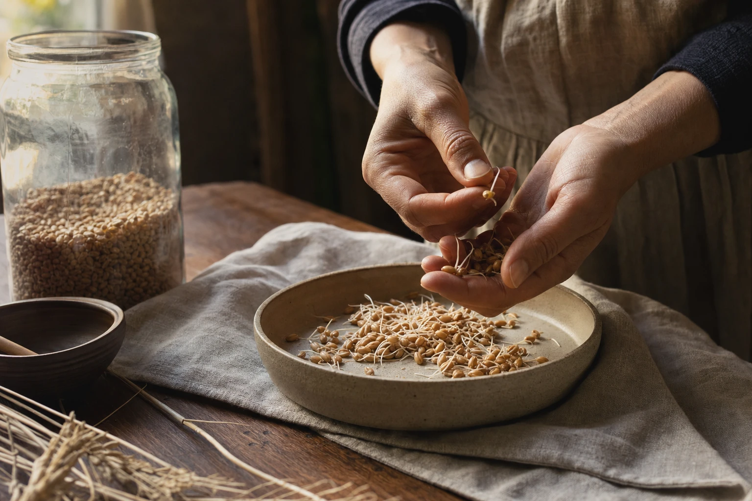 Cross-section of sprouted grain showing root development