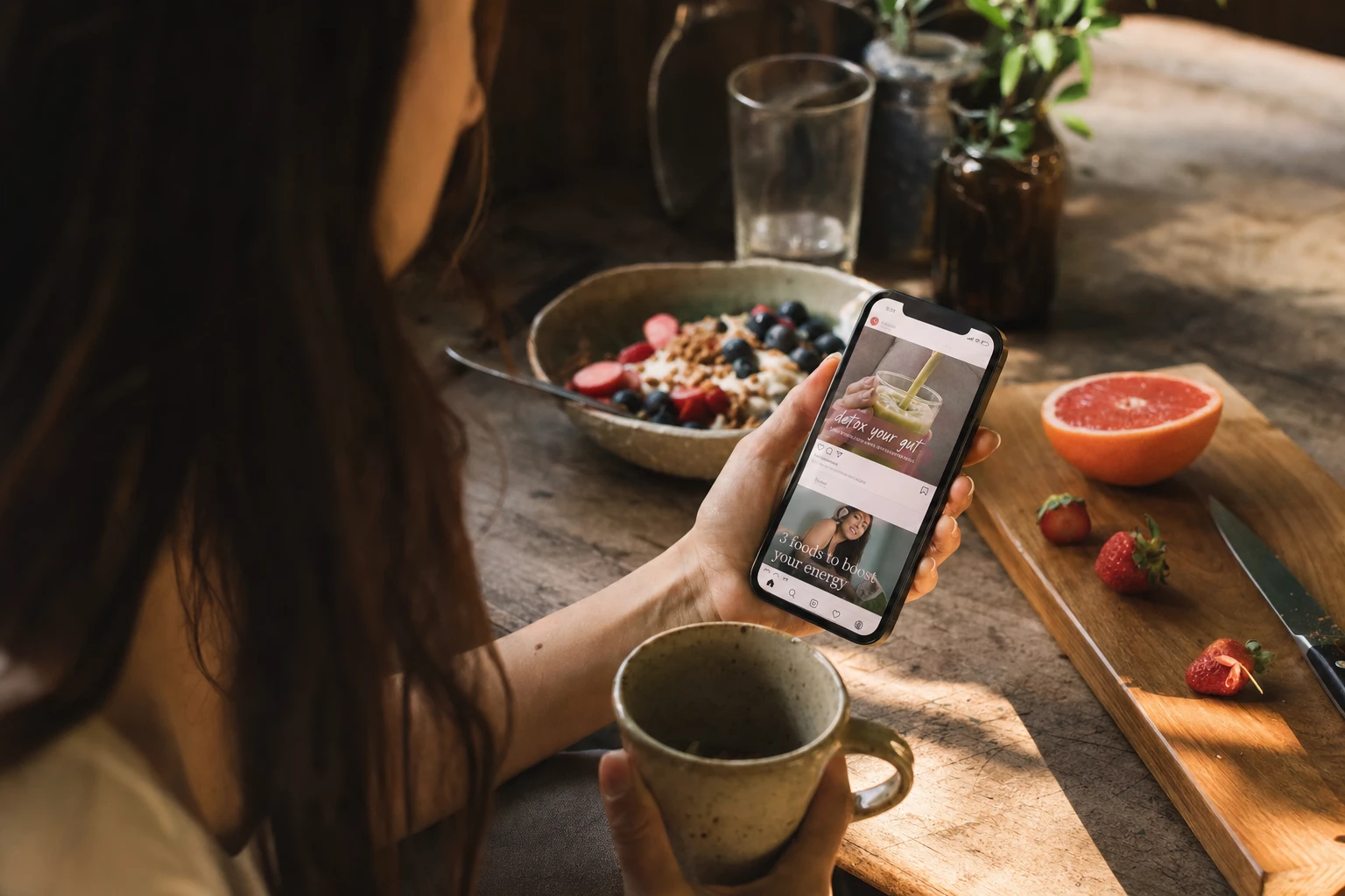 Smartphone showing social media feed with nutrition claims