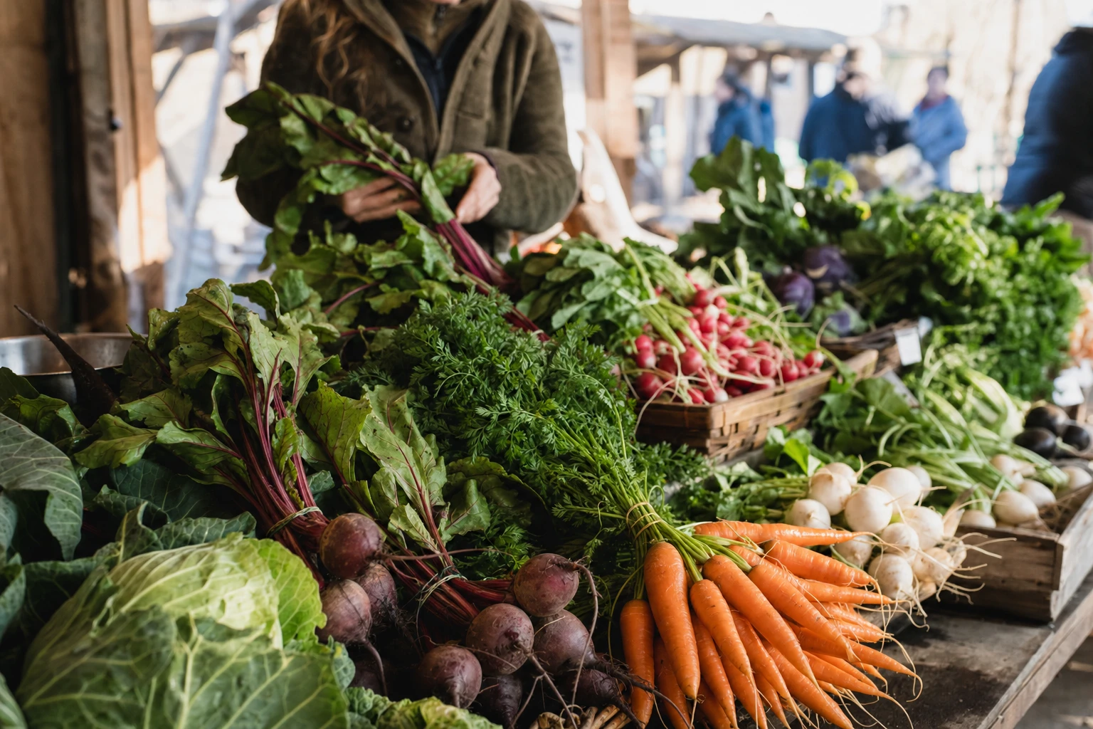 Vibrant vegetables at a farmers market with rich colors