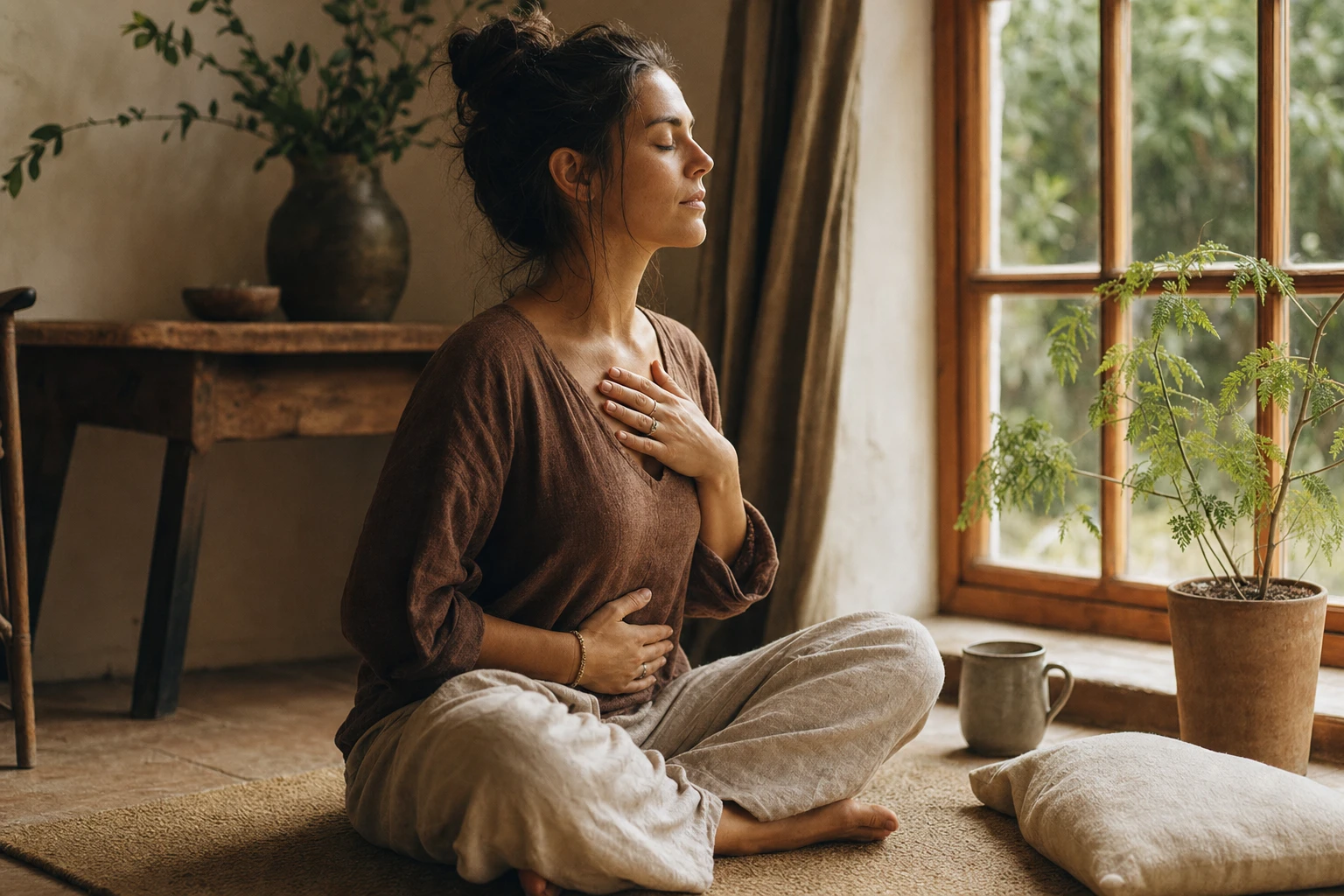 Person doing breathing exercises or meditation