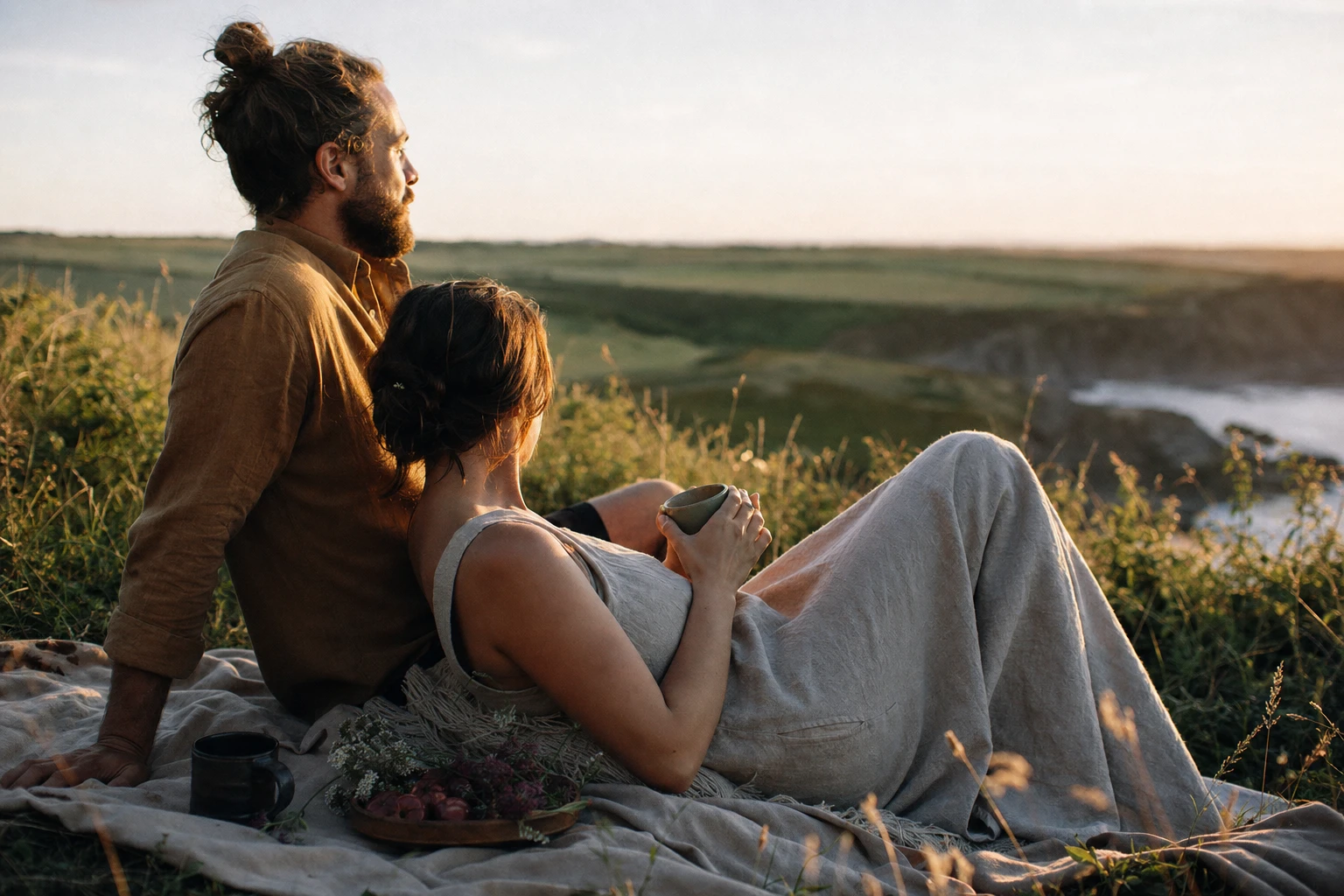 A couple relaxing together in nature