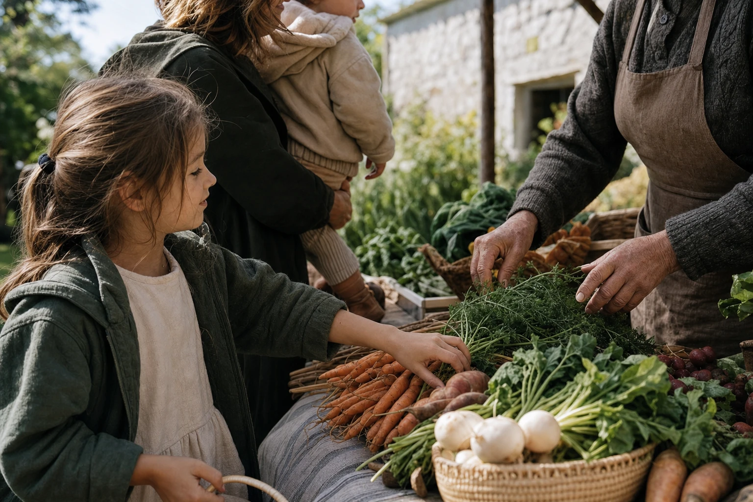 Child at farmer's market or farm