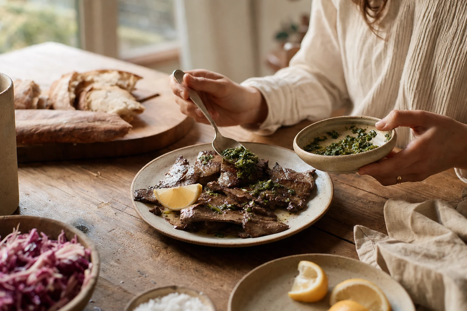 A plate of cooked liver with lemon and herbs, appetising and approachable