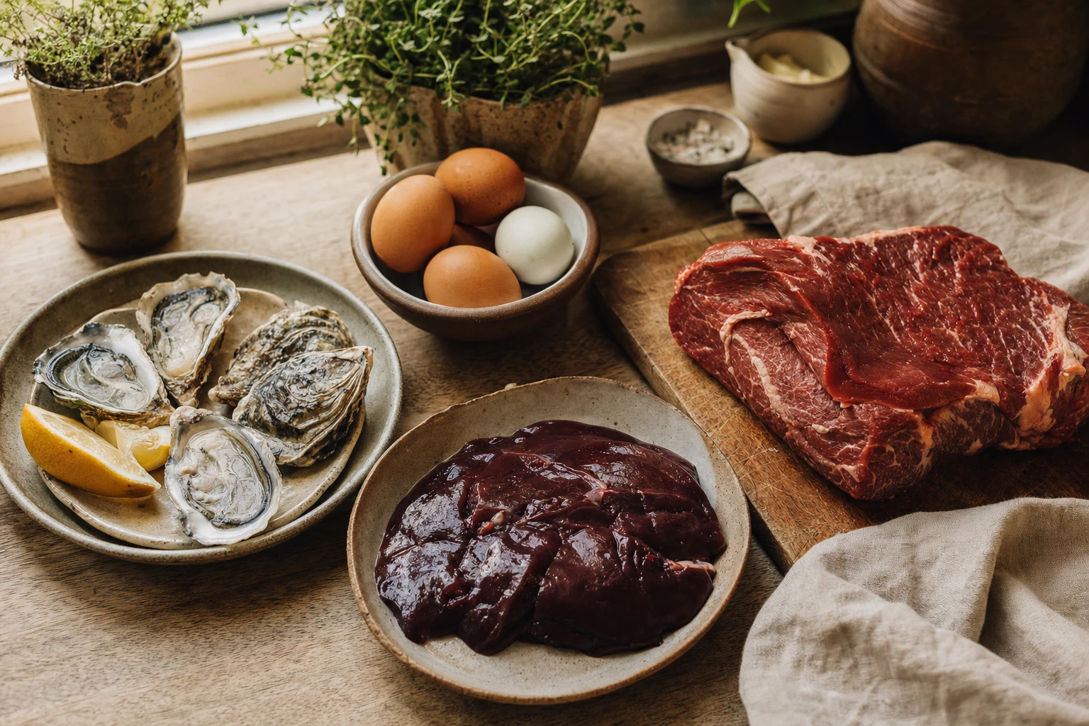 Nutrient-dense foods: liver, oysters, eggs, red meat