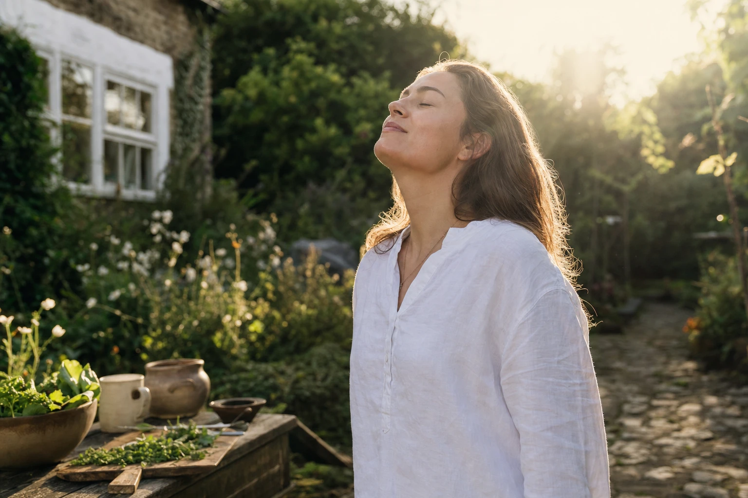 Person breathing easily, no longer experiencing allergy symptoms