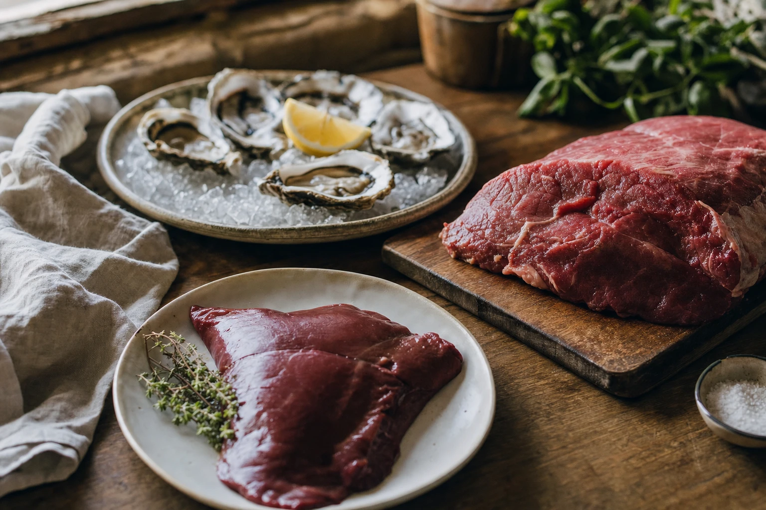 Zinc-rich foods: oysters, liver, grass-fed beef
