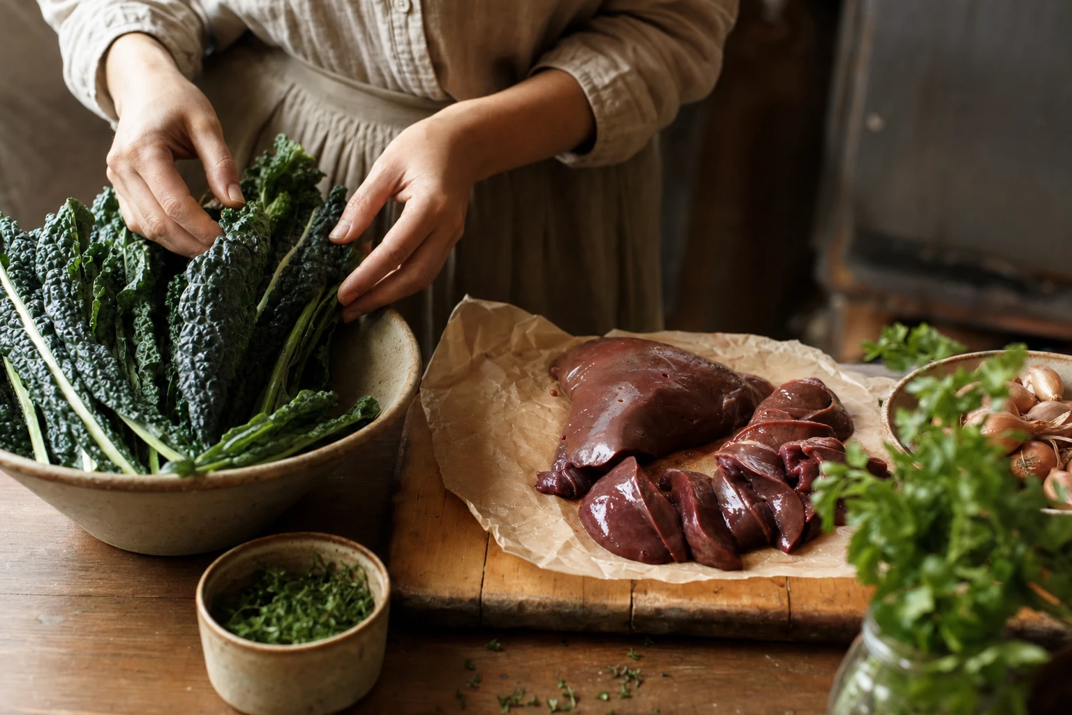 Leafy greens and liver