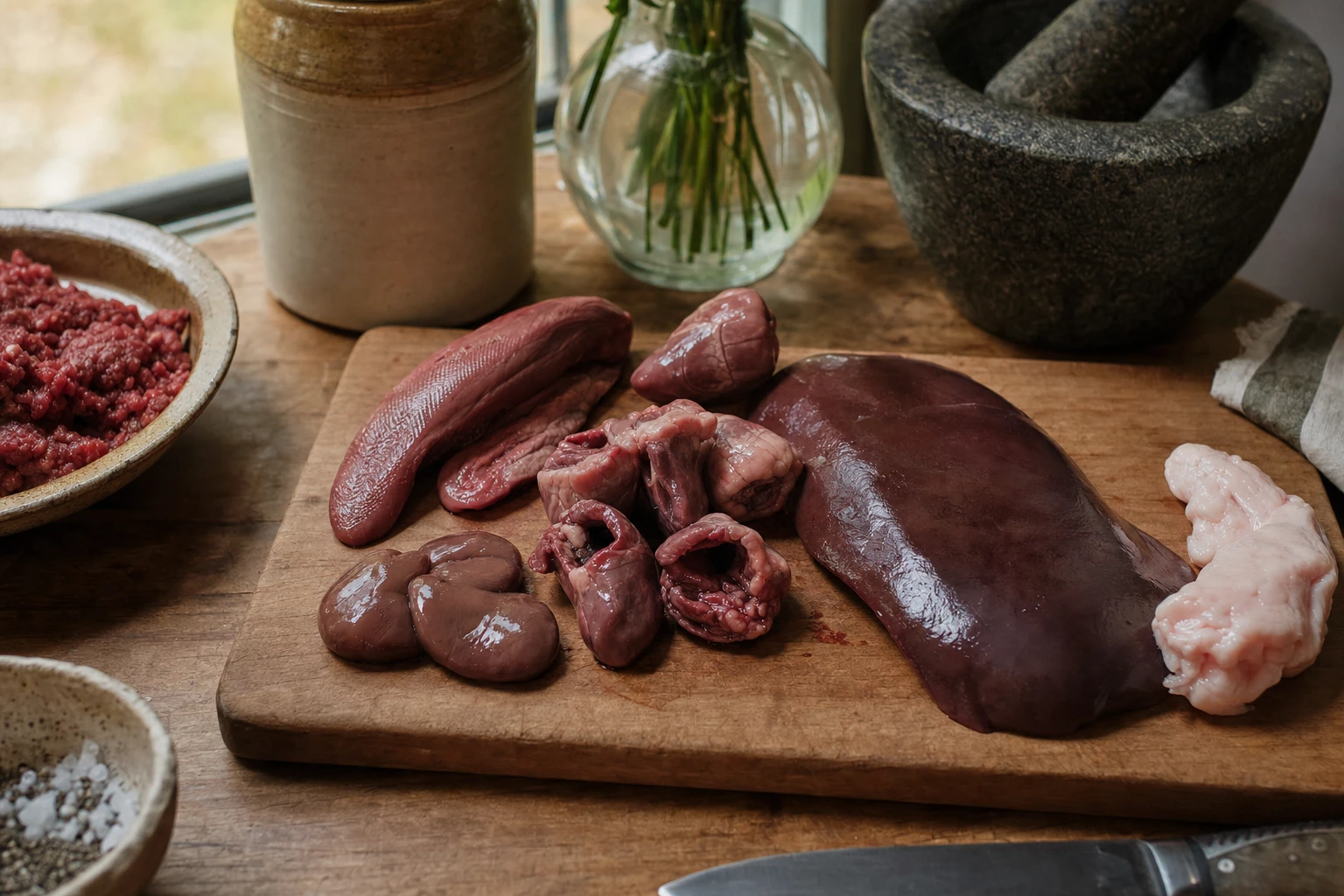 Organ meats on a cutting board