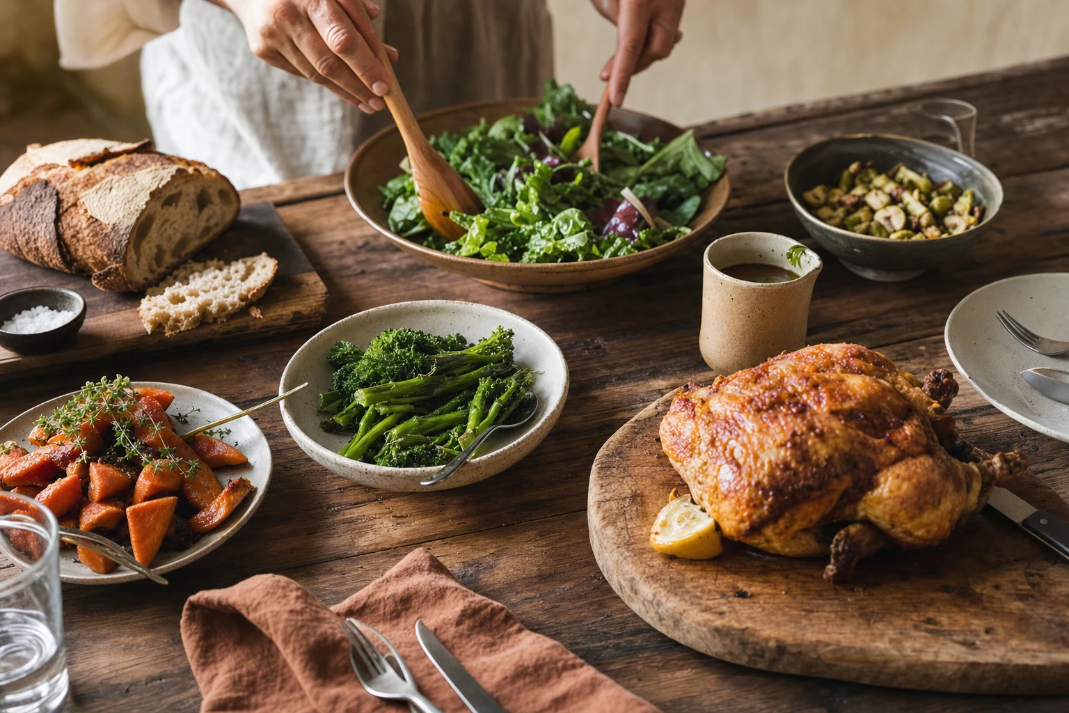A whole meal of real food with visible colours and textures