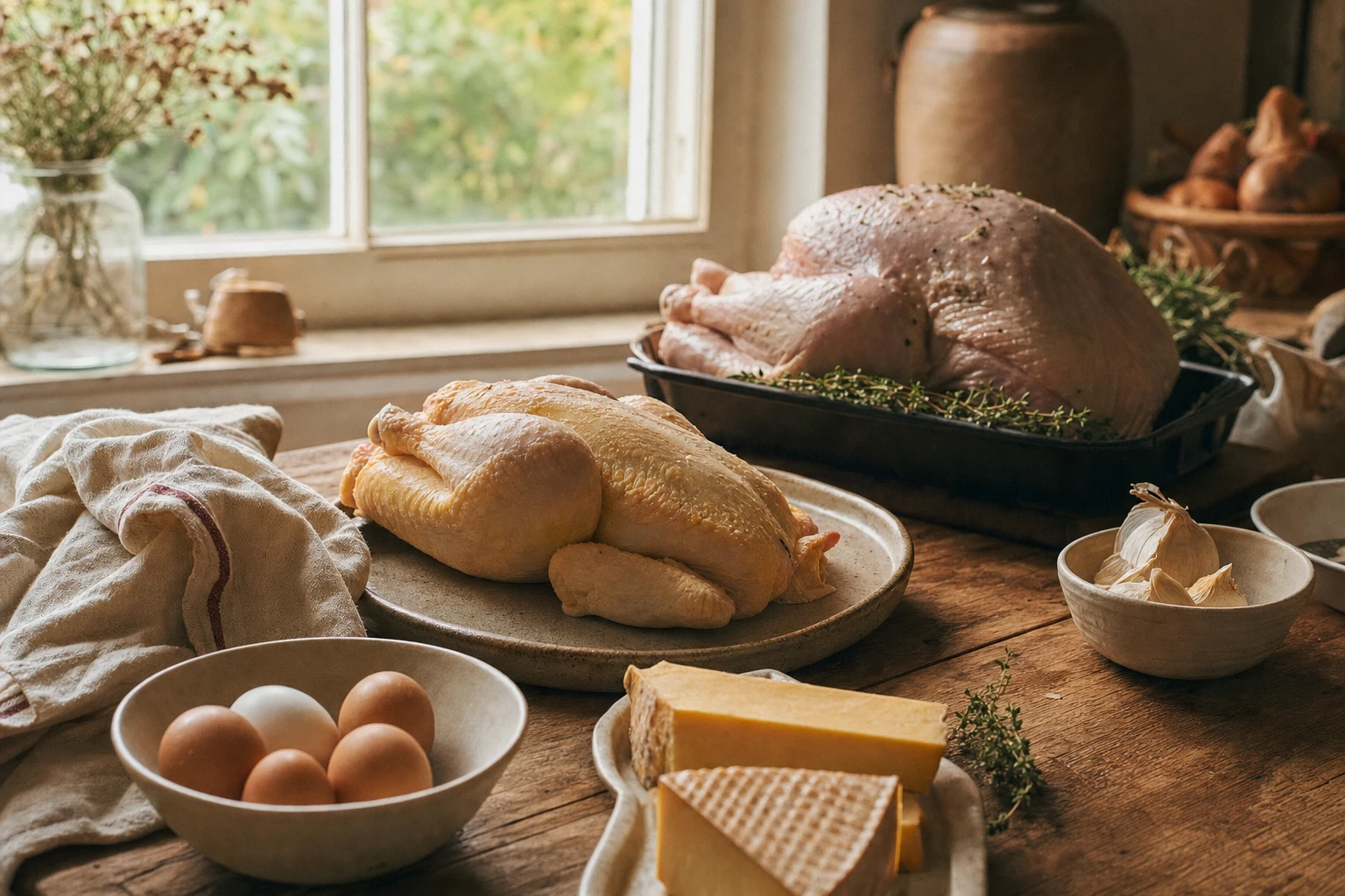 Foods rich in tryptophan: turkey, chicken, eggs, cheese