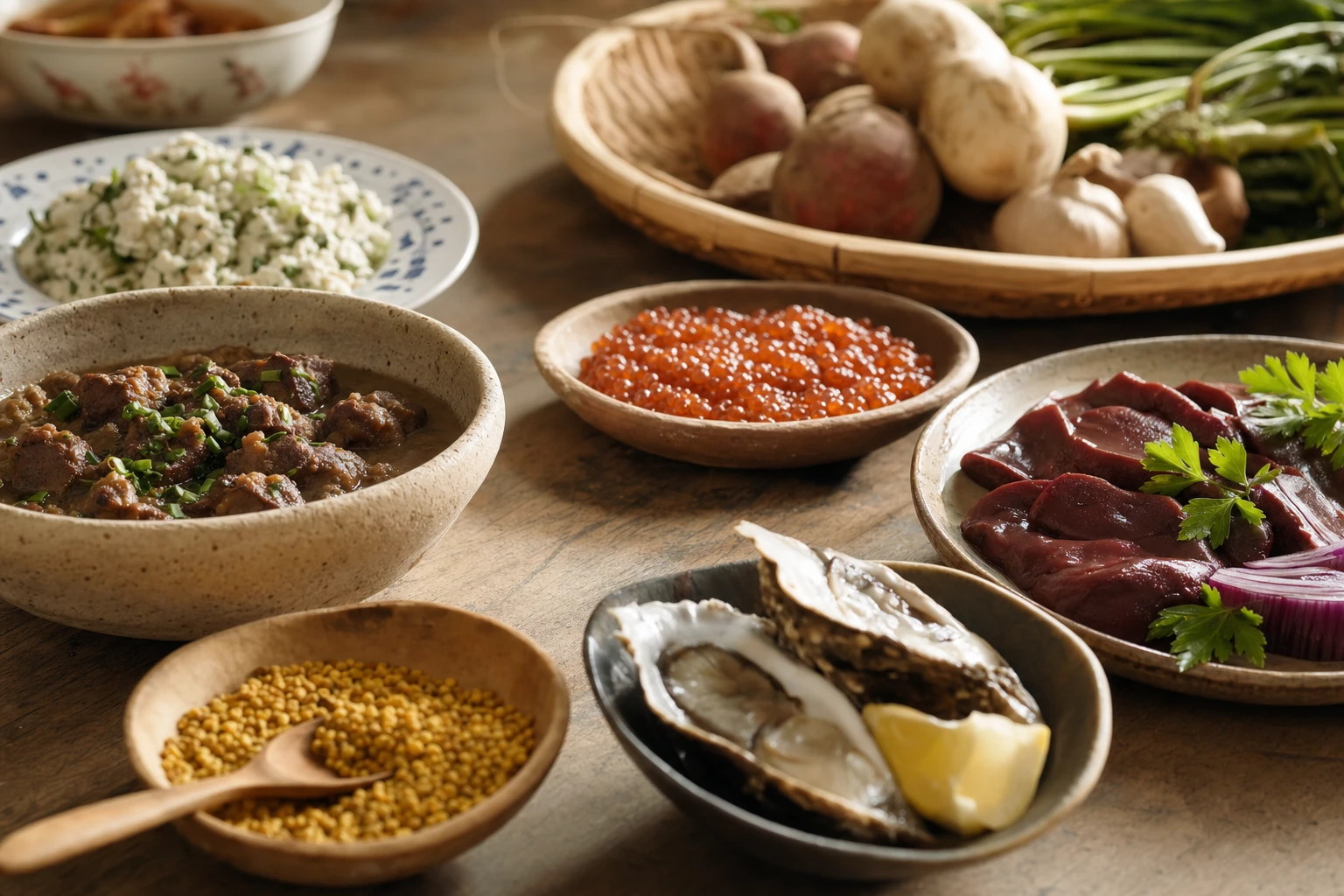 Assortment of traditional fertility foods across cultures