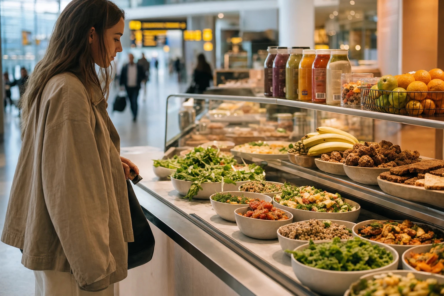 Airport food shops with whole food options highlighted