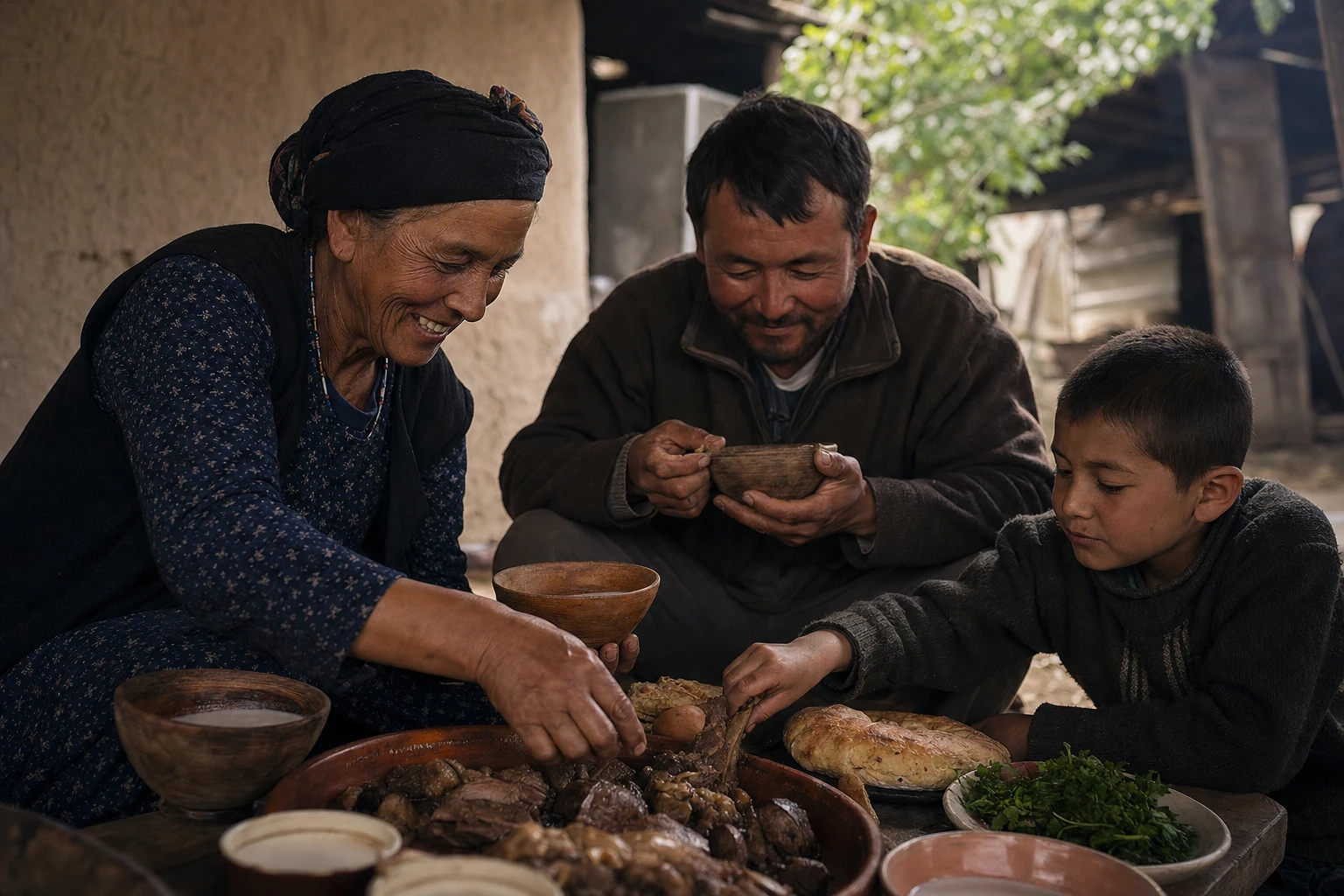 Traditional cultures around world preparing and eating ancestral foods
