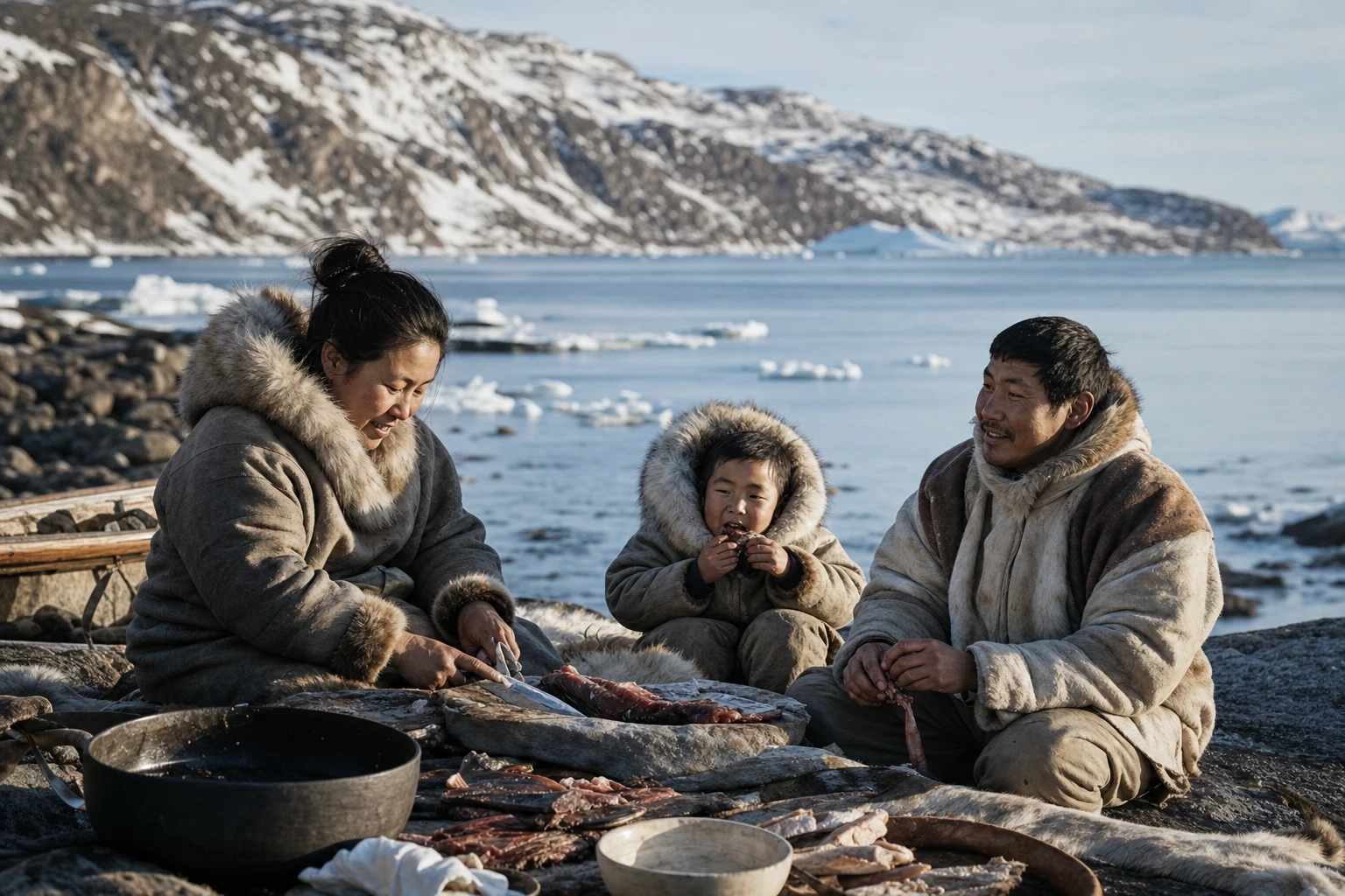 Inuit people with traditional food sources