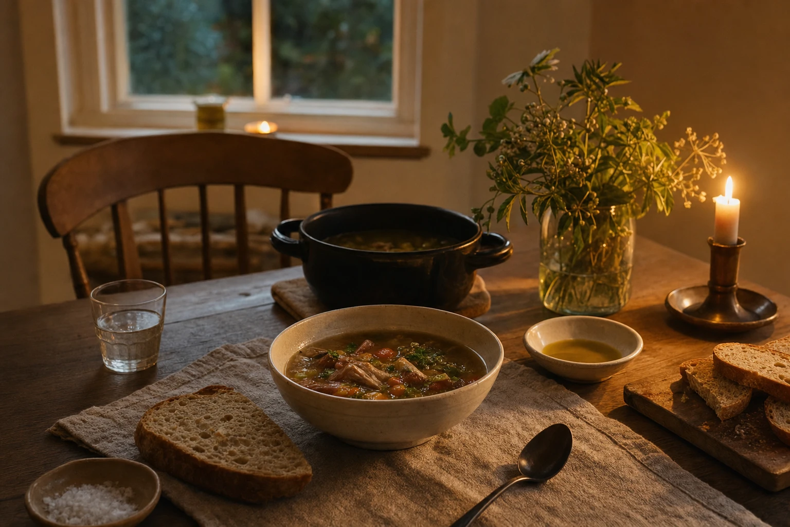 Peaceful sleeping person, or calming bedtime meal setup