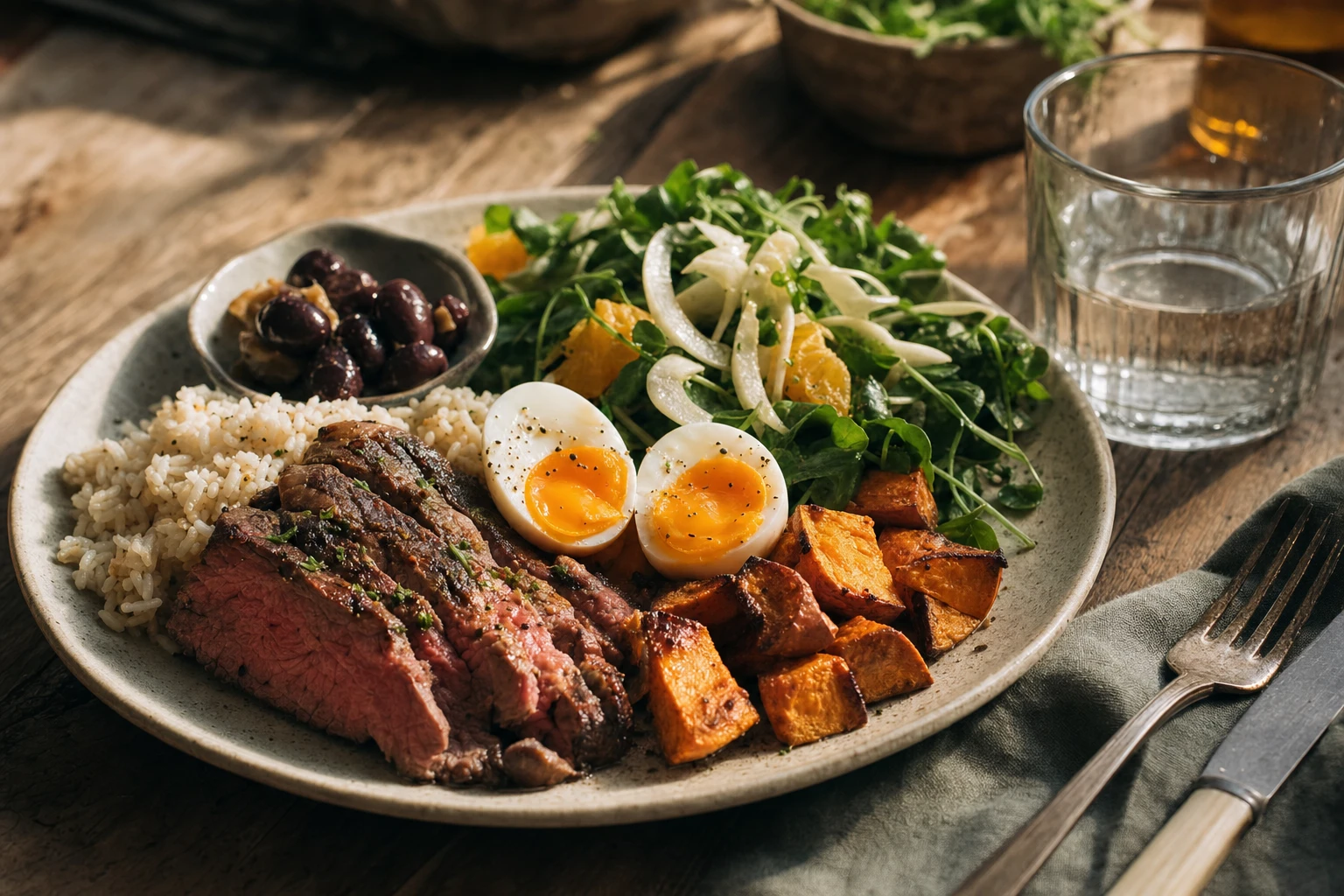 Athlete's meal plate with diverse whole foods