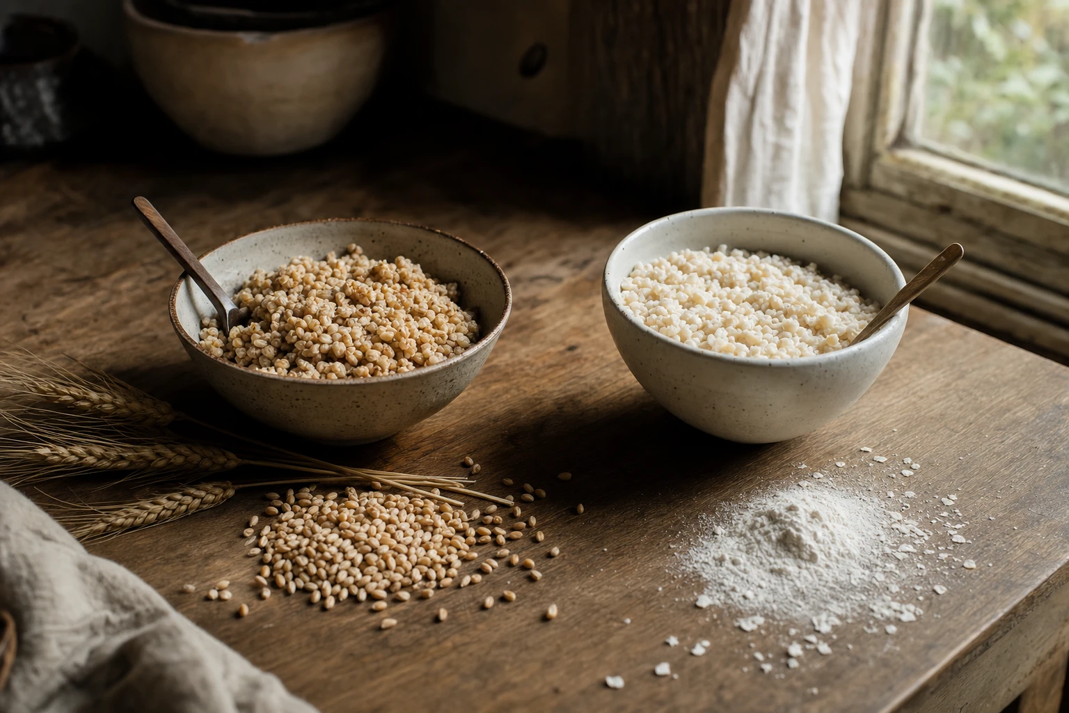 A whole grain versus refined grain with vitamins illustrated around it