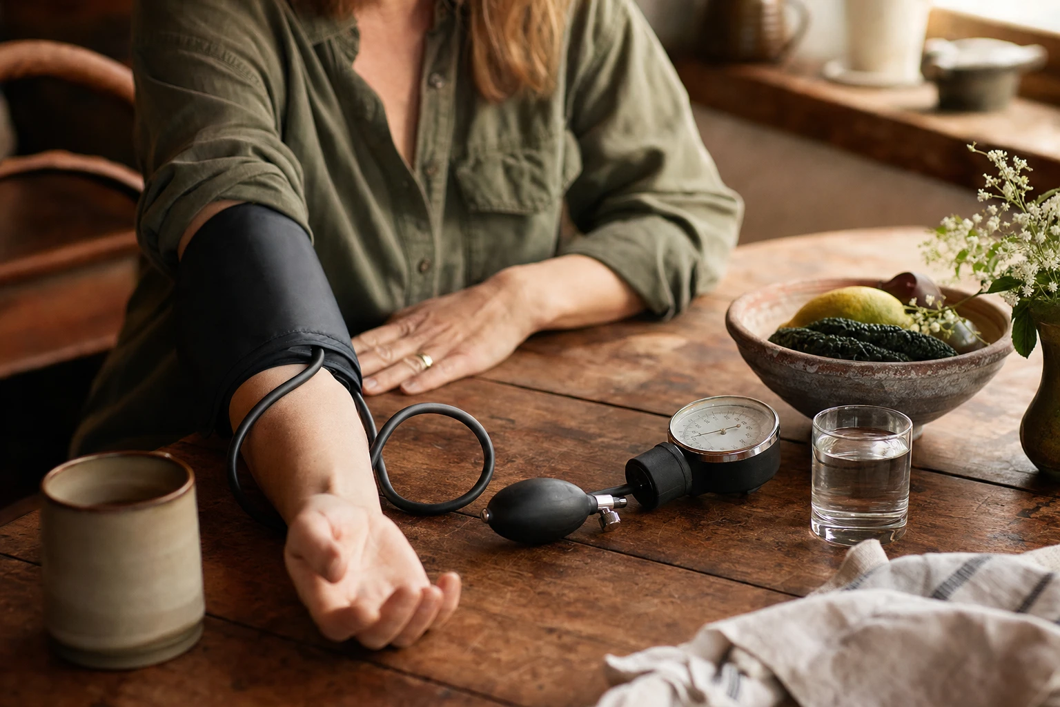 Blood pressure measurement on a table