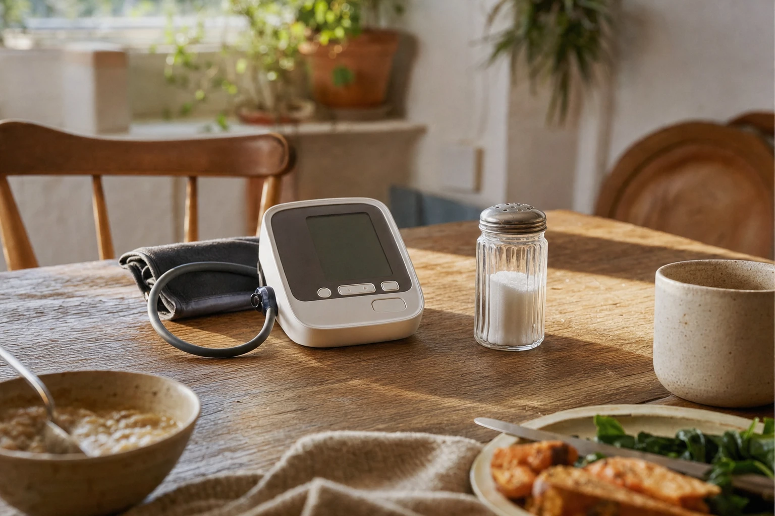 Blood pressure monitor and salt shaker together