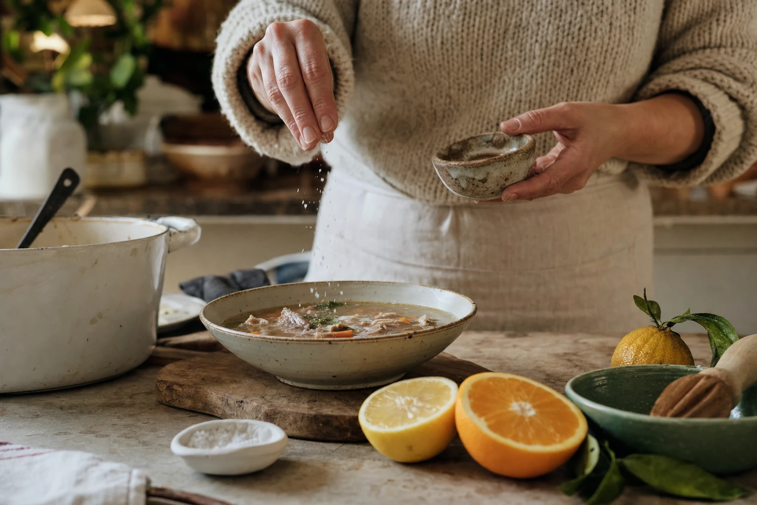 Electrolyte-rich foods, sea salt, bone broth, citrus