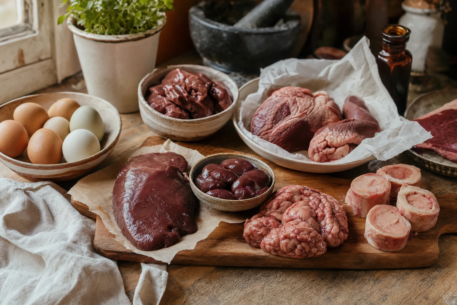 Different organ meats and nutrient sources